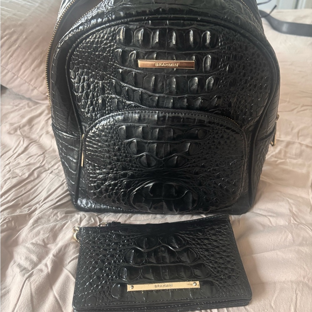 Brahmin Croc-Embossed Backpack with Pouch